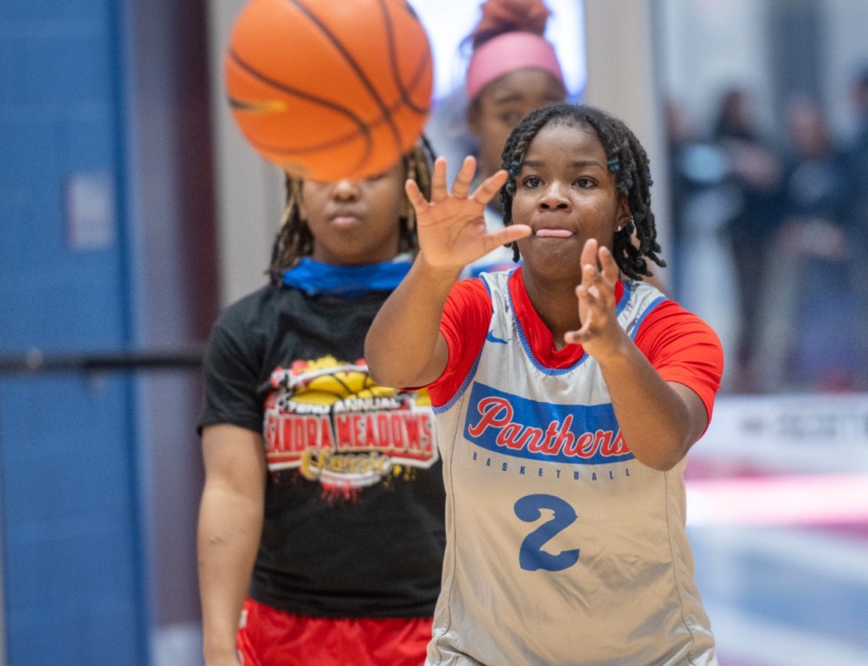 <strong>Navaeh Scott practices basketball at Bartlett High School, Thursday, January 26, 2023. Scott lost her mother at the begining of this year's season and is continueing to play in memory of her.</strong> (Greg Campbell/Special for The Daily Memphian)