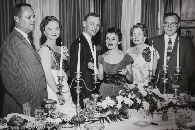 <strong>This image is of an old family photo of Ann and Walker Uhlhorn&rsquo;s (center) rehearsal dinner, which is displayed in the couple&rsquo;s home.</strong>&nbsp;(Mark Weber/The Daily Memphian)