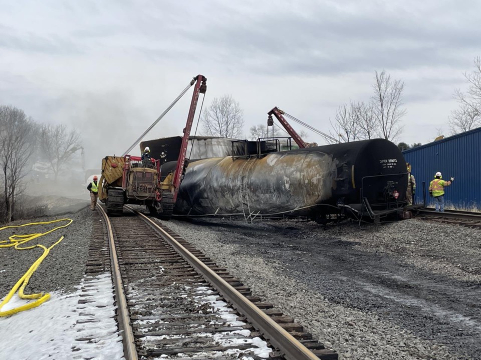 <strong>The Feb. 3 derailment of&nbsp;a Norfolk Southern freight train triggered evacuations in East Palestine, Ohio, as significant amounts of vinyl chloride and other contaminants were burnt into the air or spilled into local waterways.</strong> (Courtesy U.S. Environmental Protection Agency)