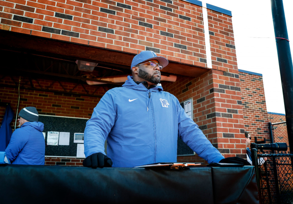 <strong>New University of Memphis baseball manager Kerrick Jackson in the dugout during action against Samford on Friday, Feb. 17, 2023.</strong> (Mark Weber/The Daily Memphian)