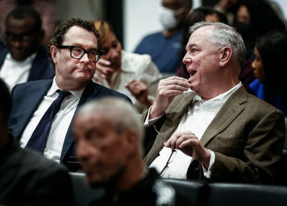 <strong>Memphis in May&rsquo;s Randy Blevins (left) vice president of marketing &amp; programming and Jim Holt (right), president &amp; CEO, attend the City Council meeting on Tuesday, Feb. 21, 2023.</strong> (Mark Weber/The Daily Memphian)