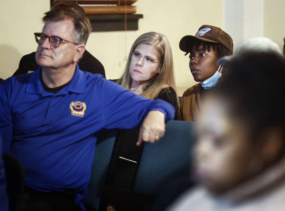 <strong>Memphis-Shelby County Schools board member Amber Garcia (middle) attends a town hall meeting to discuss the state's new third-grade reading retention law on Wednesday, Feb. 22, 2023.</strong> (Mark Weber/The Daily Memphian)