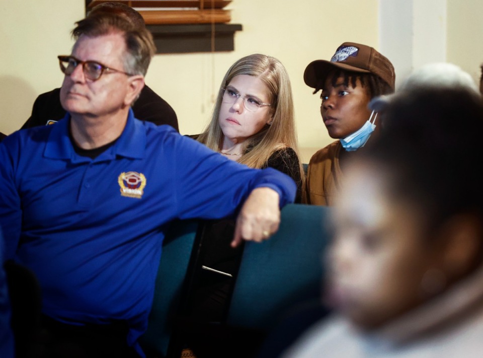 <strong>Memphis-Shelby County Schools board member Amber Garcia (middle) attends a town hall meeting to discuss the state's new third grade reading retention law on Wednesday, Feb. 22, 2023.</strong> (Mark Weber/The Daily Memphian)