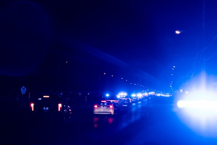 <strong>Police cars move in single file during the&nbsp;&ldquo;Sea of Blue&rdquo; event&nbsp;on Feb. 27, 2023.</strong>&nbsp;(Brad Vest/Special to The Daily Memphian