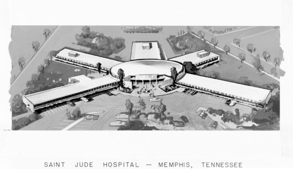 <strong>This was Paul Williams' original five-point design for St. Jude Children's Research Hospital. With five spokes from a central hub, the initial St. Jude building served thousands of patients during the hospital&rsquo;s formative years and hosted groundbreaking research that produced the first major advances in treating leukemia and other childhood diseases.</strong> (Courtesy St. Jude Children's Research Hospital)