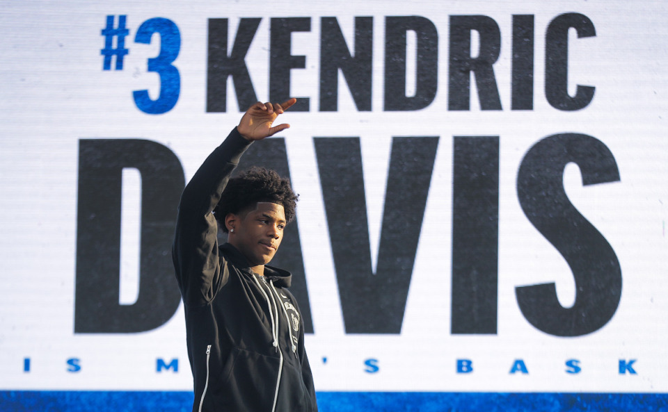<strong>Kendric Davis is introduced at the Memphis Tigers basketball block party on Oct. 15, 2022. On Thursday, Davis returns to Dallas to play against SMU in Moody Coliseum for the first time since he transferred.</strong> (Patrick Lantrip/Daily Memphian file)