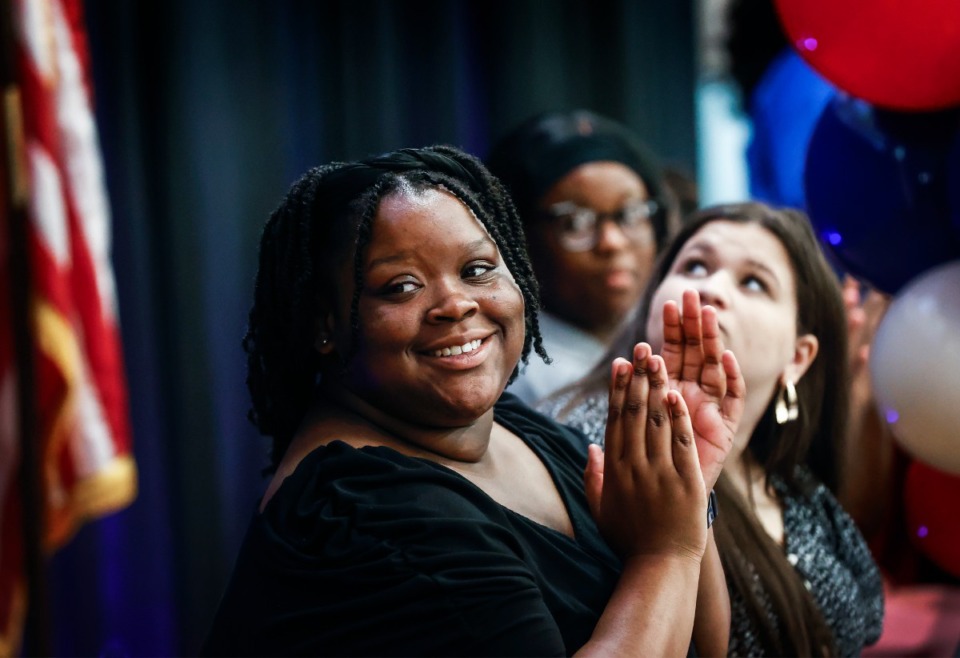 <strong>University of Memphis student Jadia Murphy and soon-to-be Memphis Shelby County Schools during teacher attends a ceremony on Wednesday, March 1, 2023.</strong> (Mark Weber/The Daily Memphian)