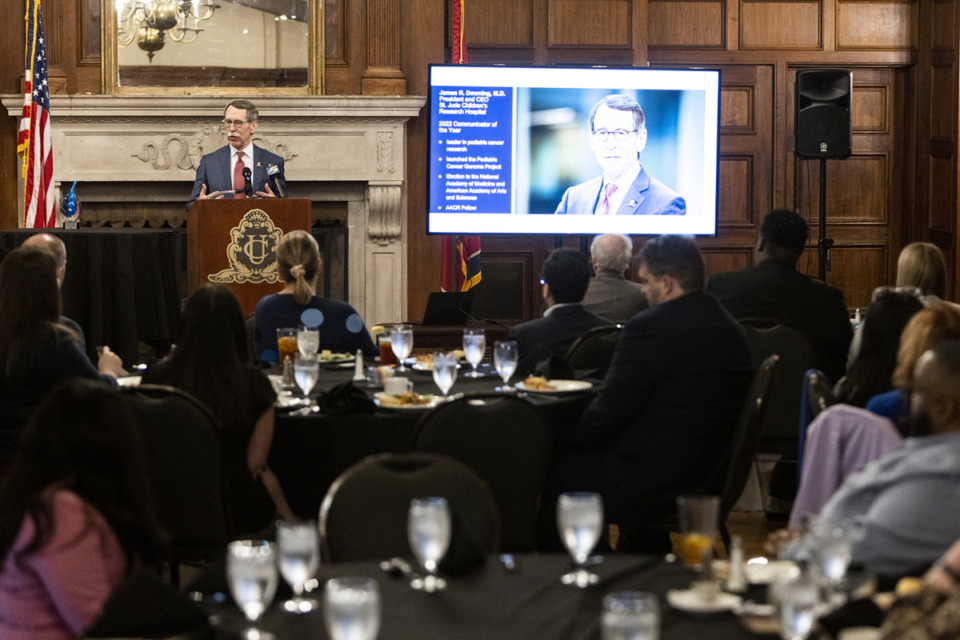 <strong>St. Jude&nbsp;Children&rsquo;s Research Hospital CEO Dr. James Downing is honored by the Public Relations Society of America&rsquo;s Memphis Chapter as the Communicator of the Year at a luncheon at the University Club Thursday, March 2, 2023.</strong> (Brad Vest/Special to The Daily Memphian)