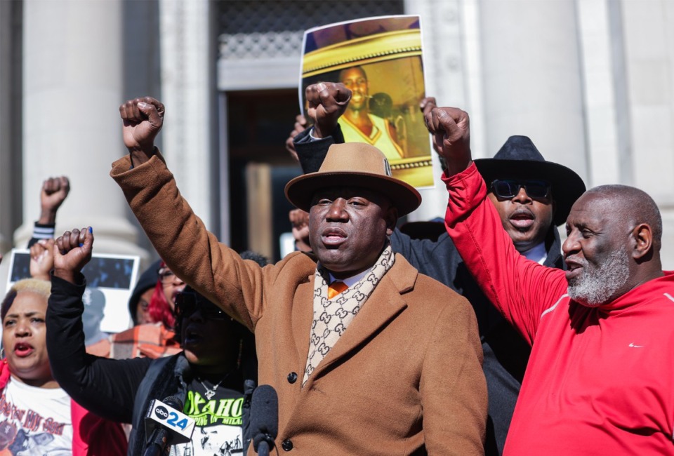 <strong>Attorney Ben Crump held a press conference Feb. 17, 2023, on the steps of the Shelby County courthouse concerning the death of Gershun Freeman.</strong> (Patrick Lantrip/The Daily Memphian file)