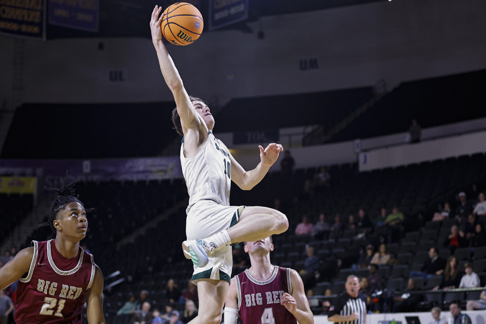 <strong>Briarcrest&rsquo;s Whit Altmyer (10) goes up for a shot against&nbsp;MBA in the TSSAA D2-AA state tournament semifinal at Hooper Eblen Center on Friday, March 3, 2023, in Cookeville, Tennessee.</strong> (Courtesy Danny Parker)
