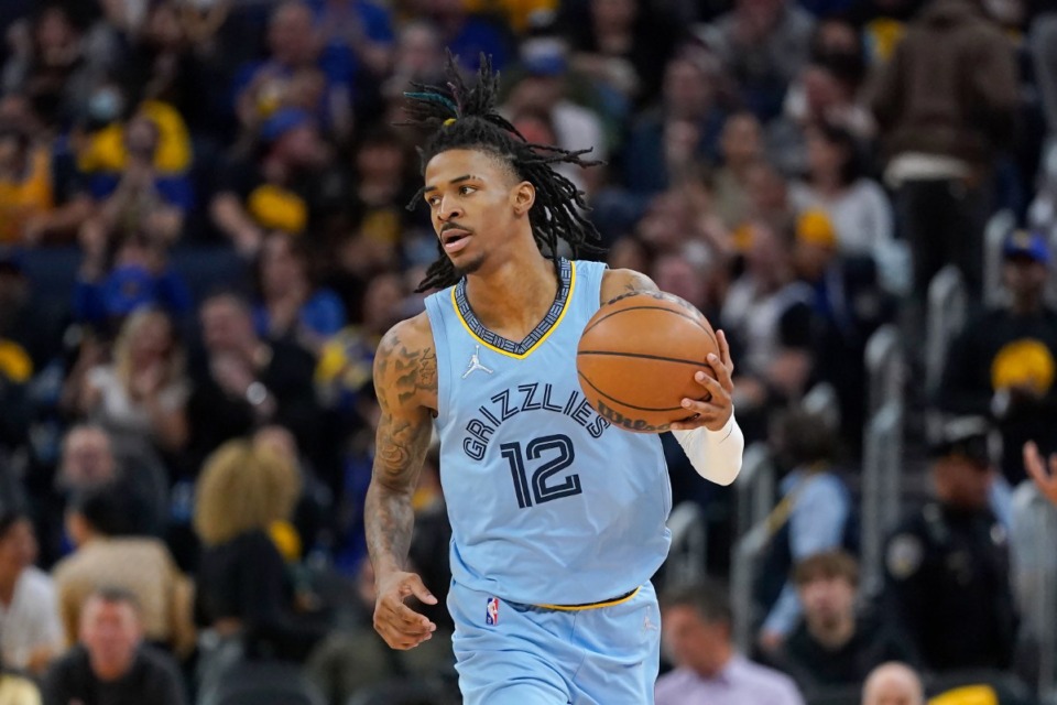 <strong>Memphis Grizzlies guard Ja Morant brings the ball up against the Golden State Warriors during of Game 3 of an NBA basketball Western Conference playoff semifinal in San Francisco May 7, 2022. Morant will be&nbsp;&lsquo;away&rsquo; until at least Memphis&rsquo; home game against the Warriors March 9.</strong> (AP Photo/Jeff Chiu)