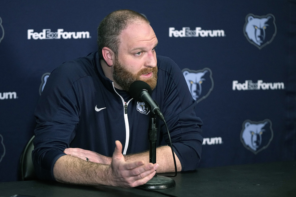 <strong>Memphis Grizzlies head coach Taylor Jenkins speaks about Ja Morant during a news conference prior to the game against the Los Angeles Clippers Sunday, March 5, 2023, in Los Angeles. Morant is promising to get help after livestreaming himself holding what appeared to be a gun at a nightclub.</strong> (Mark J. Terrill/AP Photo)