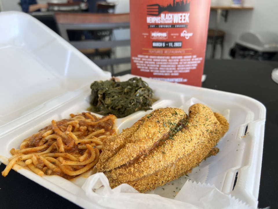 <strong>The&nbsp;caf&eacute;'s fresh-fried catfish fillet comes with your choice of sides.</strong> (Holly Whitfield/The Daily Memphian)