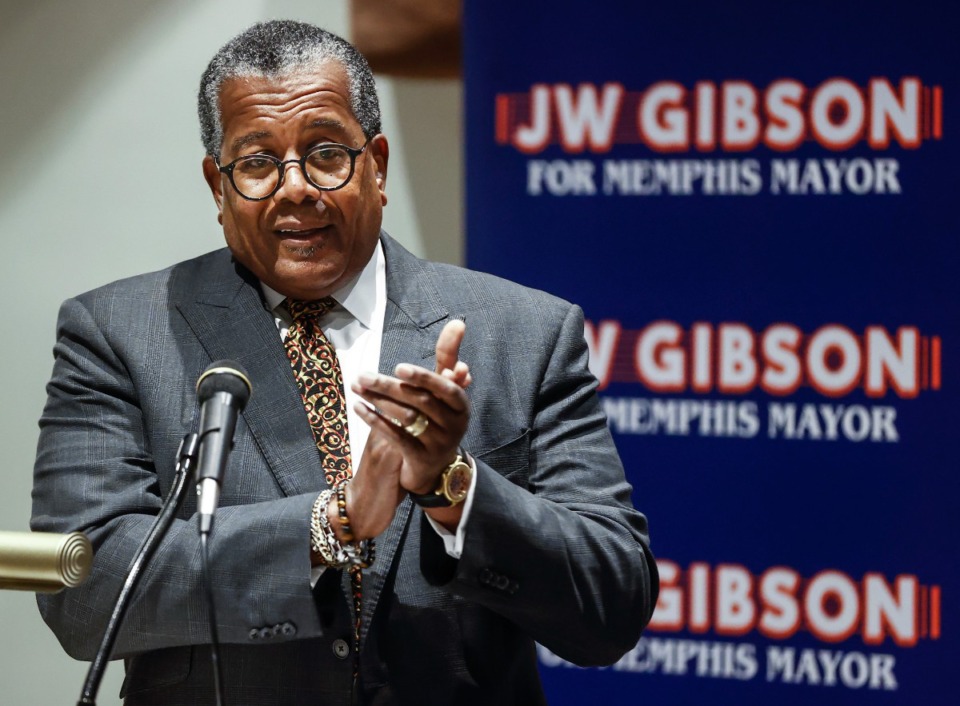 <strong>J.W. Gibson announces his bid for Memphis mayor during a rally on Monday, March 6, 2023 at Stax Museum of American Soul Music.</strong> (Mark Weber/The Daily Memphian)