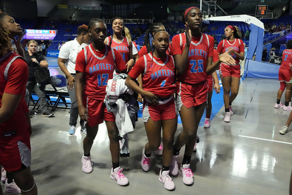 <strong>Bartlett players leave the court after a win over Sevier County in a Class 4A game in the TSSAA BlueCross girls&rsquo; state basketball tournament March 7 in Murfreesboro, Tenn.</strong> (Mark Humphrey/Special to The Daily Memphian)