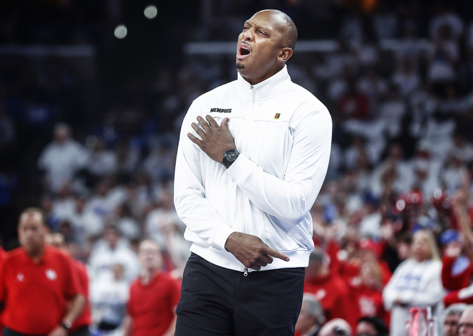 <strong>Memphis Tigers head coach reacts on the sideline during action against Houston on Sunday, March 5, 2023. The Tigers&nbsp;open the AAC Tournament at 6 p.m. Friday, March 10.&nbsp;</strong>(Mark Weber/The Daily Memphian)