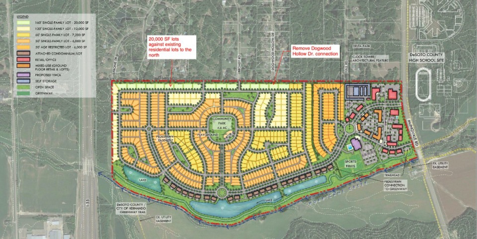 <p class="x_MsoNormal"><strong>The Delta Landing development, located at the southeast corner of the I-55 and I-269 interchange, features a new YMCA facility, recreational greenway and more than 500 single-family homes.</strong> (Credit: Courtesy Dalhoff Thomas Design)
