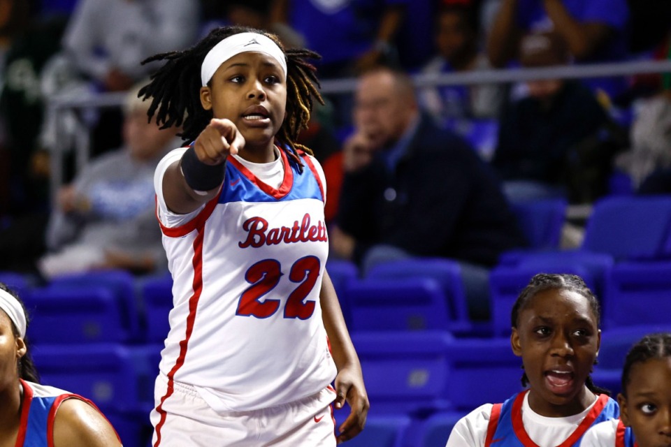 <strong>Bartlett&rsquo;s Shamari Hamlett (22) reacts to a play during a TSSAA Class 4A girls basketball tournament game against Green Hill, Friday, March 10, 2023, in Murfreesboro, TN.</strong> (Wade Payne/Special to The Daily Memphian)