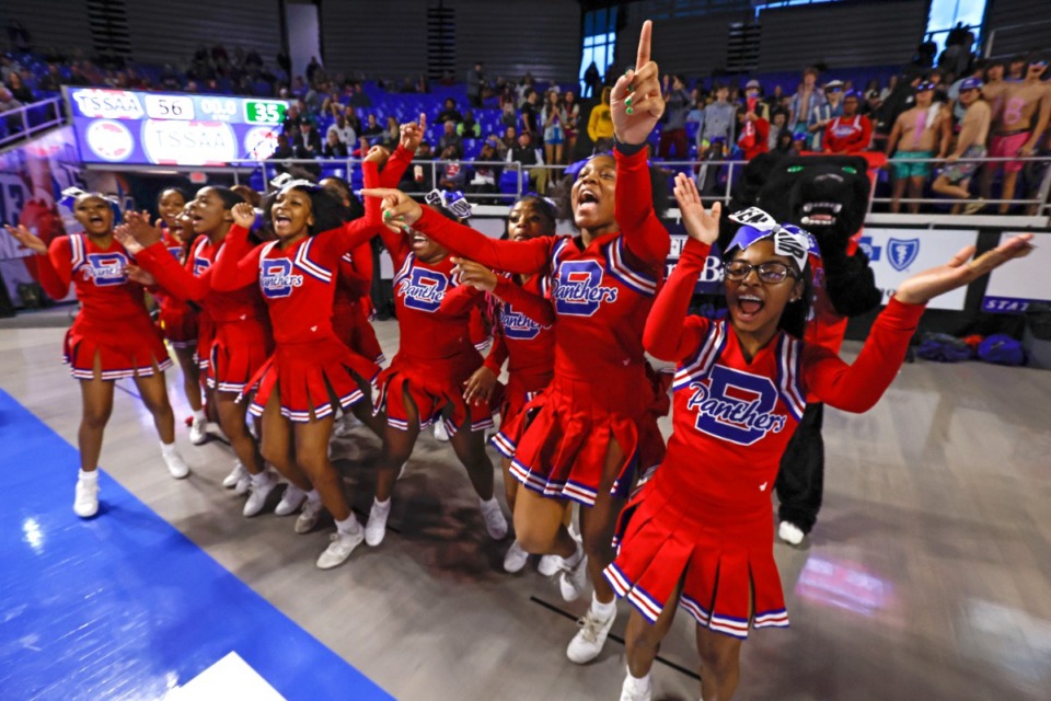 <strong>Bartlett cheerleaders celebrate their win in a TSSAA Class 4A girls basketball tournament game against Green Hill, Friday, March 10, 2023, in Murfreesboro, TN.</strong> (Wade Payne/Special to The Daily Memphian)