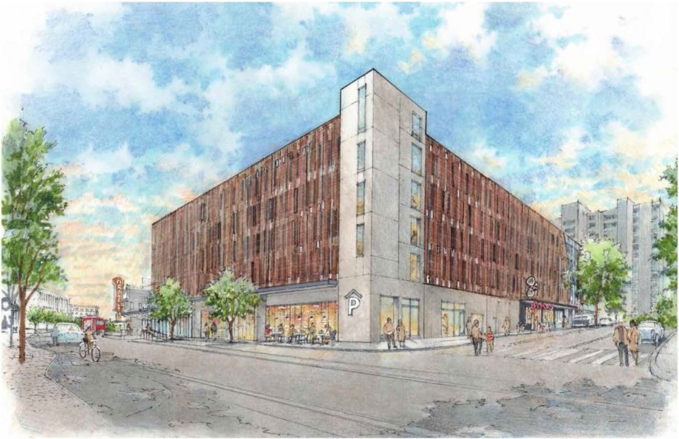 <strong>A rendering shows a view of the proposed Downtown Mobility Center at Main and Peabody.</strong> (Courtesy LRK)