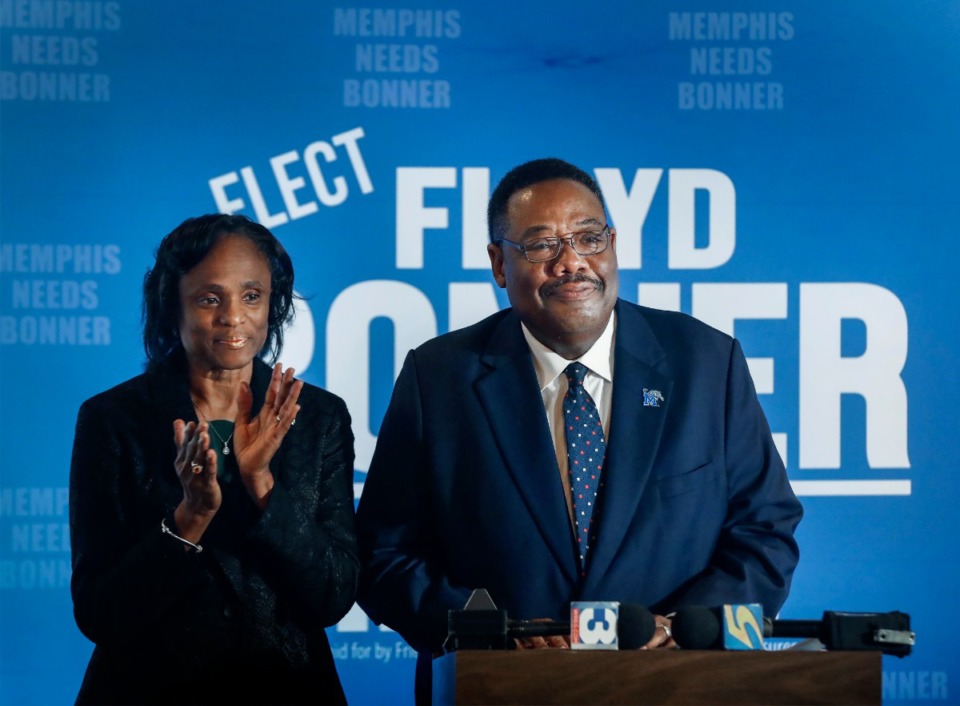 <strong>Shelby County Sheriff Floyd Bonner Jr., alongside his wife Audrey, announced his entrance into the Memphis mayor&rsquo;s race on Oct. 25, 2022.</strong> (Mark Weber/The Daily Memphian)
