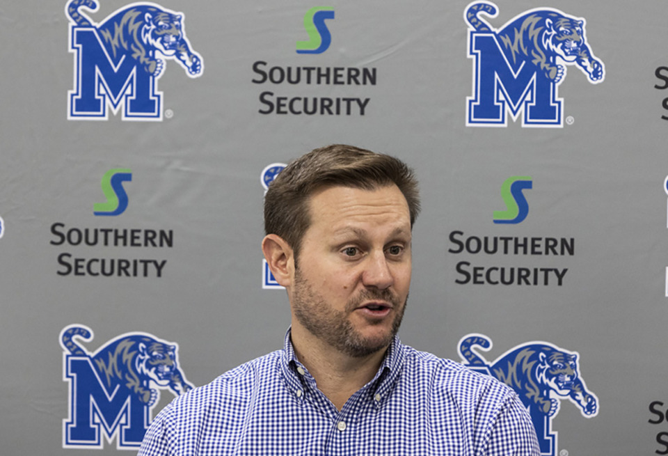 <strong>University of Memphis football head coach Ryan Silverfield speaks during the Memphis football annual luncheon at the Billy J. Murphy Athletic Complex on March 15, 2023.</strong> (Brad Vest/Special to The Daily Memphian)