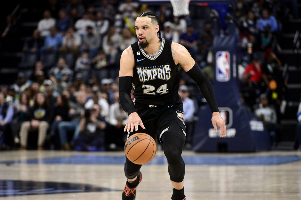 <strong>Memphis Grizzlies forward Dillon Brooks (24) plays in the second half of an NBA basketball game against the Golden State Warriors March 9 in Memphis.</strong> (Brandon Dill/AP Photo)
