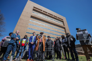 <strong>Attorney Ben Crump held a presser updating the case of Gershun Freeman outside of Shelby County Criminal Justice Center March 17.</strong> (Patrick Lantrip/The Daily Memphian)