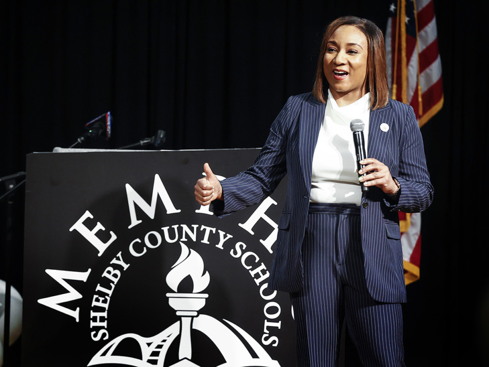 <strong>Memphis Shelby County Schools&rsquo; Interim Superintendent and Chief Financial Officer Toni Williams speaks during the annual State of the District address on Tuesday, March 21, 2023.</strong> (Mark Weber/The Daily Memphian)