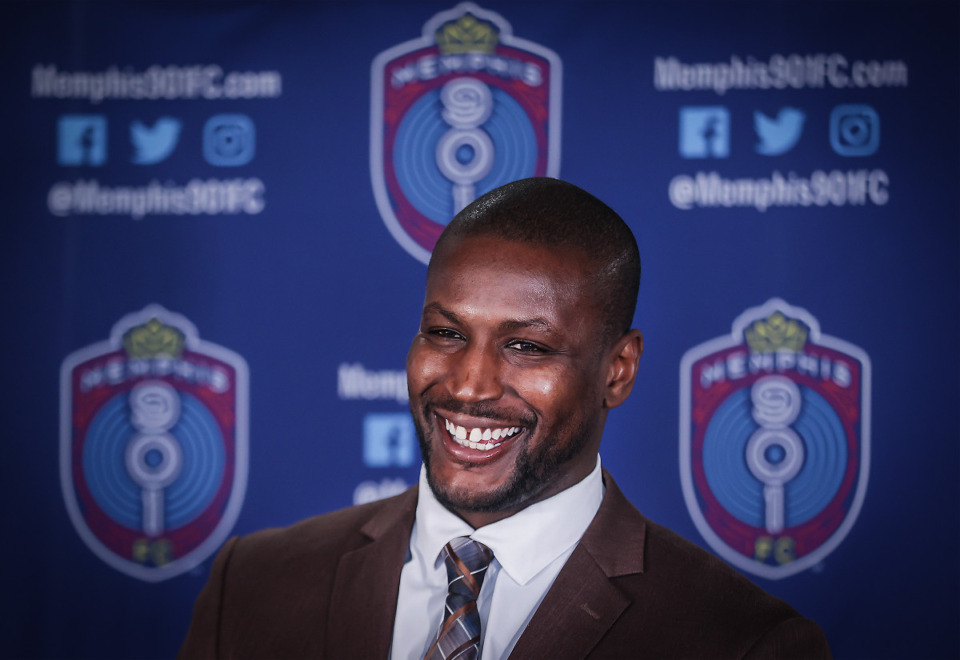 <strong>Former USMNT goalie Bill Hamid speaks at a press conference announcing his signing with Memphis 901 FC on March 21.</strong> (Patrick Lantrip/The Daily Memphian)