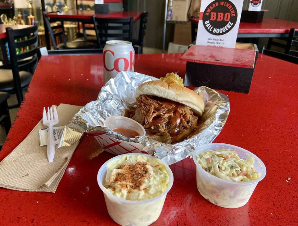 <strong>A smoked turkey leg sandwich with two sides is only $8 at lunch at BallHoggerz BBQ.</strong> (Joshua Carlucci/Special to The Daily Memphian)