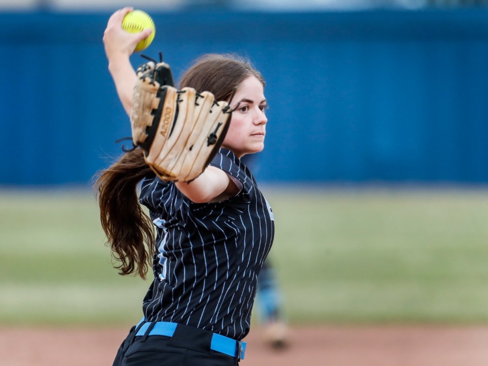 <strong>St. Benedict pitcher Charlee Smith during action against Tipton-Rosemark on Monday, May 2, 2022.</strong> (Mark Weber/The Daily Memphian file)