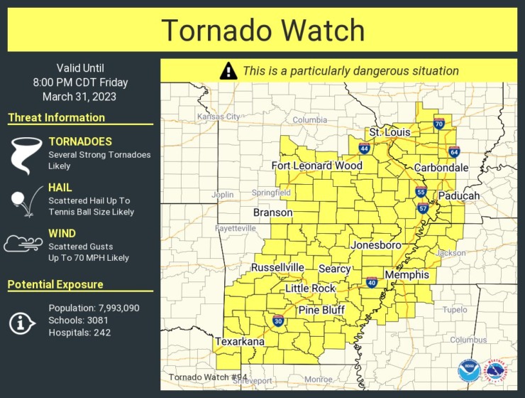 <strong>Counties under the tornado watch.</strong> (National Weather Service)