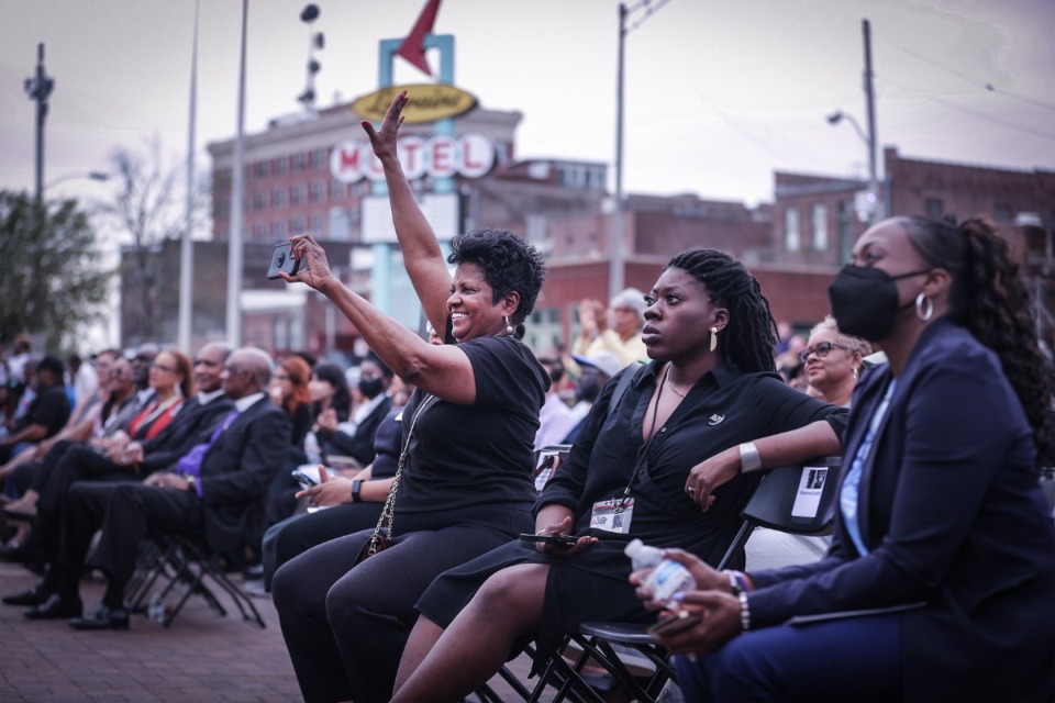 <strong>Dozens of Memphians gather outside of the National Civil Rights Museum on April 4, 2023, for the 55th commemoration of the assassination of Dr. Martin Luther King Jr.</strong> (Patrick Lantrip/The Daily Memphian)