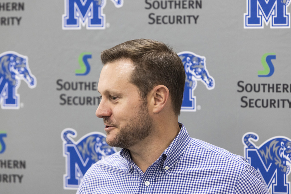 <strong>University of Memphis football head coach Ryan Silverfield speaks during the Memphis football annual luncheon at the Billy J. Murphy Athletic Complex on March 15, 2023.</strong> (Brad Vest/Special to The Daily Memphian file)