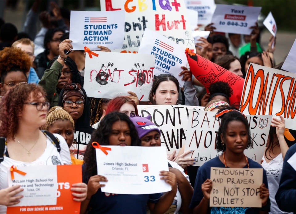 <strong>Crosstown High School students&nbsp;on Wednesday, April 5, 2023 walked out of class to advocate for gun law reform in the wake of the recent Nashville school shooting.</strong> (Mark Weber/The Daily Memphian)