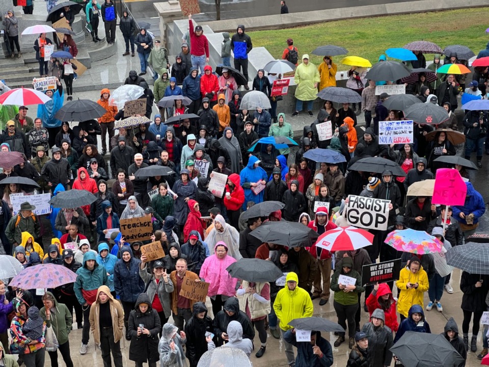 <p class="x_MsoNormal"><strong>On a rainy Thursday, April 6, hundreds gathered outside the Tennessee State Capitol to protest for gun safety.</strong> (Ian Round/The Daily Memphian)