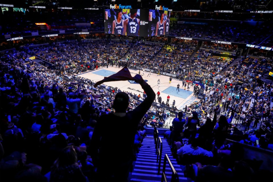 <strong>Memphis Grizzlies fans celebrated during playoff action against the Minnesota Timberwolves on Tuesday, April 26, 2022.</strong> (Mark Weber/The Daily Memphian file)