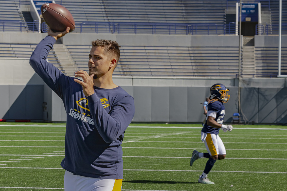 <strong>Memphis Showboats Quarterback Brady White practices during a scrimmage at Simmons Bank Liberty Stadium April 1.</strong> (Ziggy Mack/Special to The Daily Memphian)