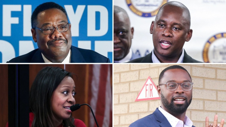 <strong>Clockwise from top left: Shelby County Sheriff Floyd Bonner Jr., former Shelby County Commissioner Van Turner, Downtown Memphis Commission president Paul Young and&nbsp;Memphis-Shelby County Schools board member Michelle McKissack have all released campaign fundraising numbers for the first quarter of 2023.</strong> (Clockwise from top left: Mark Weber/The Daily Memphian file; Patrick Lantrip/The Daily Memphian file; Neil Strebig/The Daily Memphian file; Patrick Lantrip/The Daily Memphian file)