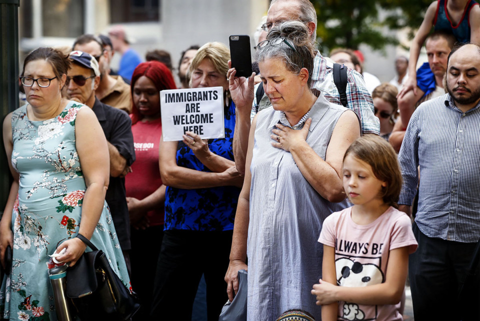 <strong>Demonstrators attend a protest against immigration polices in Downtown Memphis on Main Street July 12, 2019. The event happened the same weekend former President Donald Trump planned to do&nbsp;Immigration and Customs Enforcement raids in numerous communities.</strong> (Mark Weber/The Daily Memphian file).