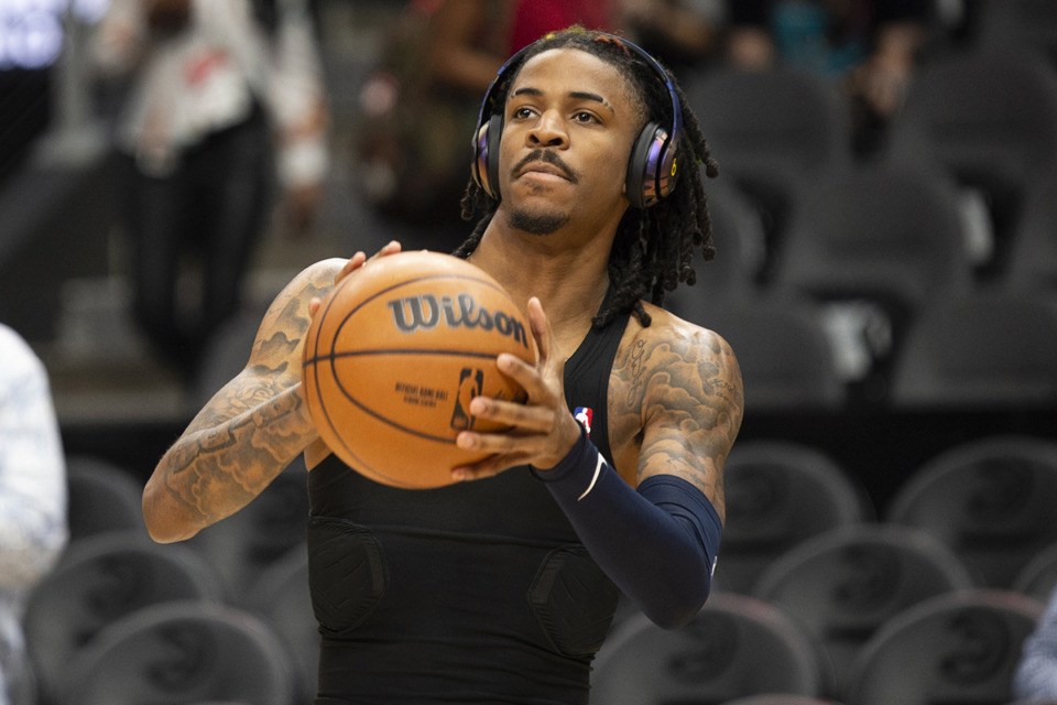 <strong>Memphis Grizzlies guard Ja Morant shooting before a game against the Atlanta Hawks March 26, 2023, in Atlanta. Morant has filed a counterclaim against Joshua Holloway.</strong> (Hakim Wright Sr./AP Photo file)