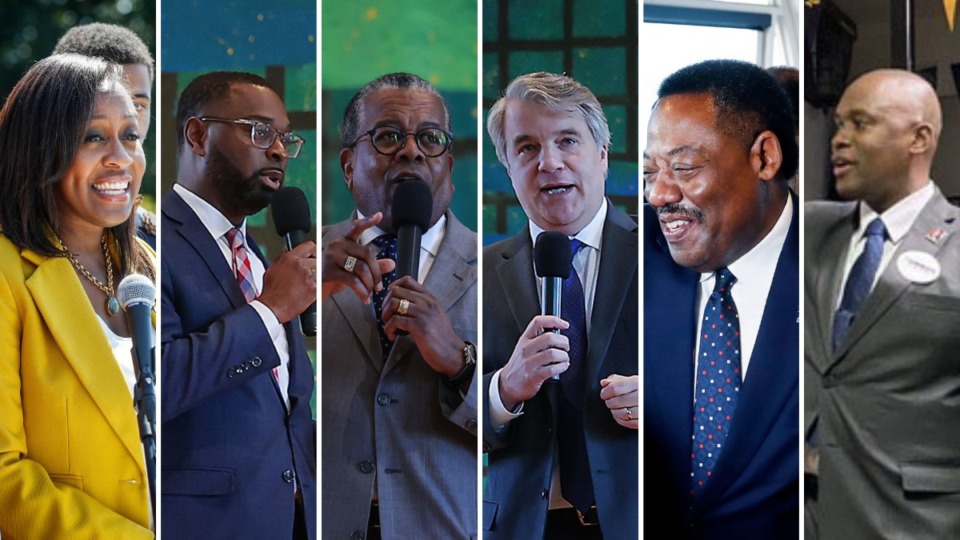 <strong>From left to right: Michelle McKissack, Paul Young, J.W. Gibson, Frank Colvett, Floyd Bonner Jr. and Van Turner have all been raising money for their mayoral campaigns.</strong> (From left to right: Mark Weber/The Daily Memphian file; Patrick Lantrip/The Daily Memphian; Patrick Lantrip/The Daily Memphian; Patrick Lantrip/The Daily Memphian; Mark Weber/The Daily Memphian file; Bill Dries/The Daily Memphian file)