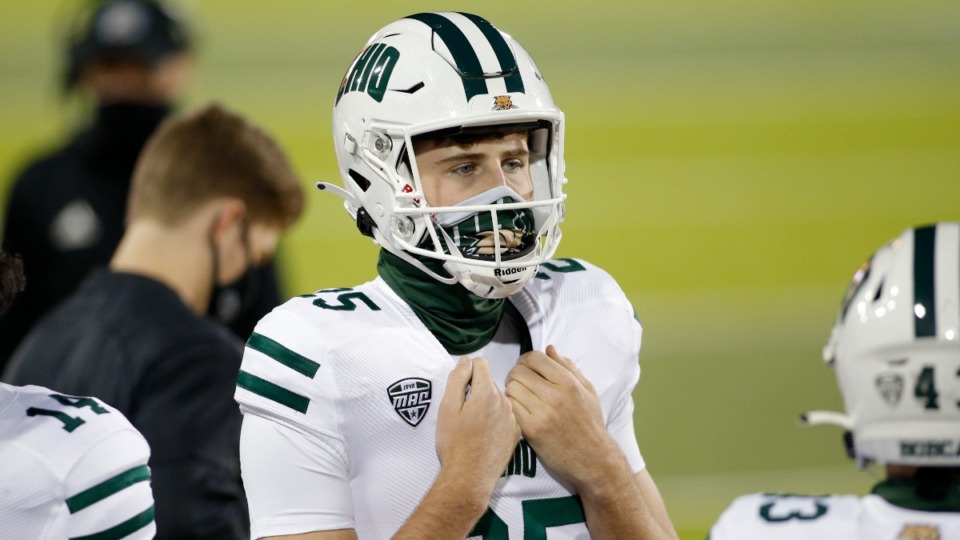 <strong>Ohio's Tristian Vandenberg is shown during an NCAA football game on Wednesday, Nov. 4, 2020, in Mt Pleasant, Mich</strong>. <strong>Vandenberg plans to play for Memphis this fall.</strong> (Al Goldis/AP File)