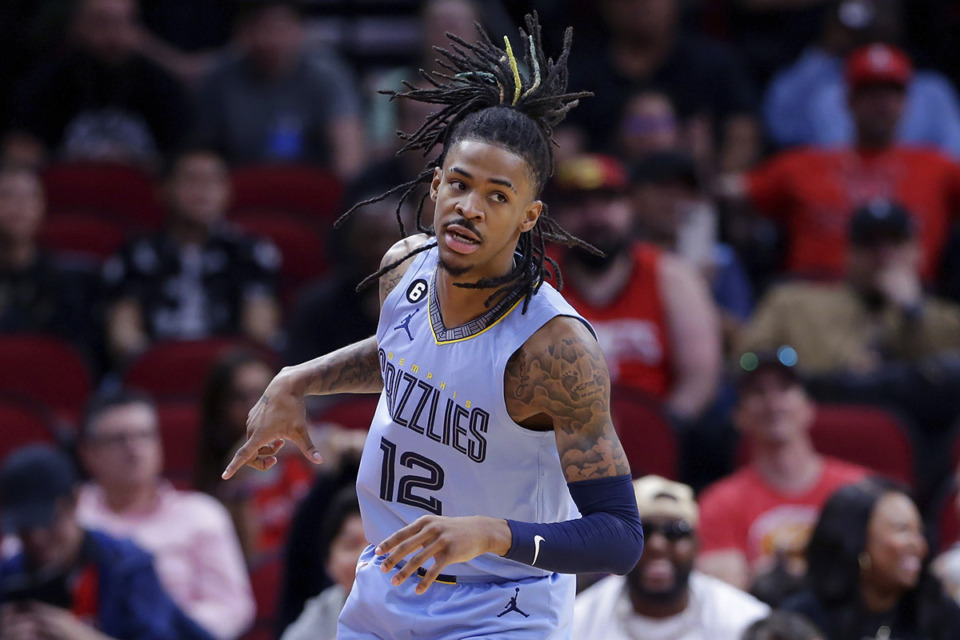 <strong>Memphis Grizzlies guard Ja Morant will not play Wednesday, April 19, in Game 2 against the Los Angeles Lakers at FedExForum.</strong> (Michael Wyke/AP Photo file)