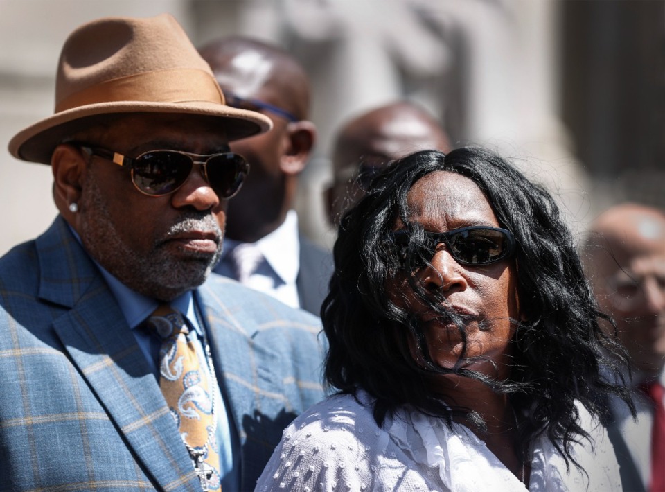 <strong>Rodney and RowVaughn Wells attend a press conference April 19 where the family&rsquo;s attorneys announced a $550 million civil lawsuit against the City of Memphis, the Memphis Police Department and individual officers for the January 2023 death of Tyre Nichols.</strong> (Mark Weber/The Daily Memphian)