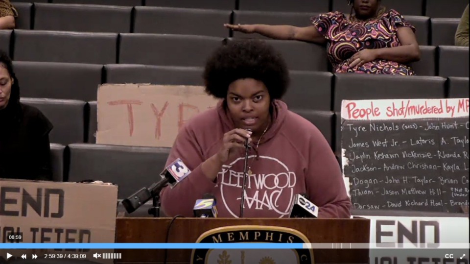 <strong>Amber Sherman, leader of the Shelby County Young Democrats, has been banned from attending or speaking at city council meeting for a month. She has called the ban for using profanity&nbsp;&ldquo;fascism&rdquo; and compared it to the expulsion of two state House memberss recently in the Tennessee Legislature.</strong> (Memphis City Council archives screenshot)