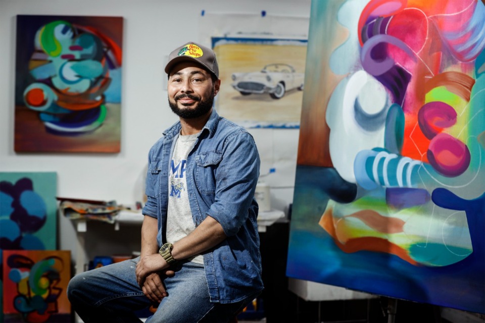 <strong>Artist Anthony Lee, in his studio, is &ldquo;tickled&rdquo; to have his work displayed at the newly reopened Cossitt Library. Lee wanted to be an artist from the time he was 4 years old. By the time he showed up in the Central High classroom of beloved art teacher Bill Hicks, he was already a standout. </strong>(Mark Weber/The Daily Memphian)
