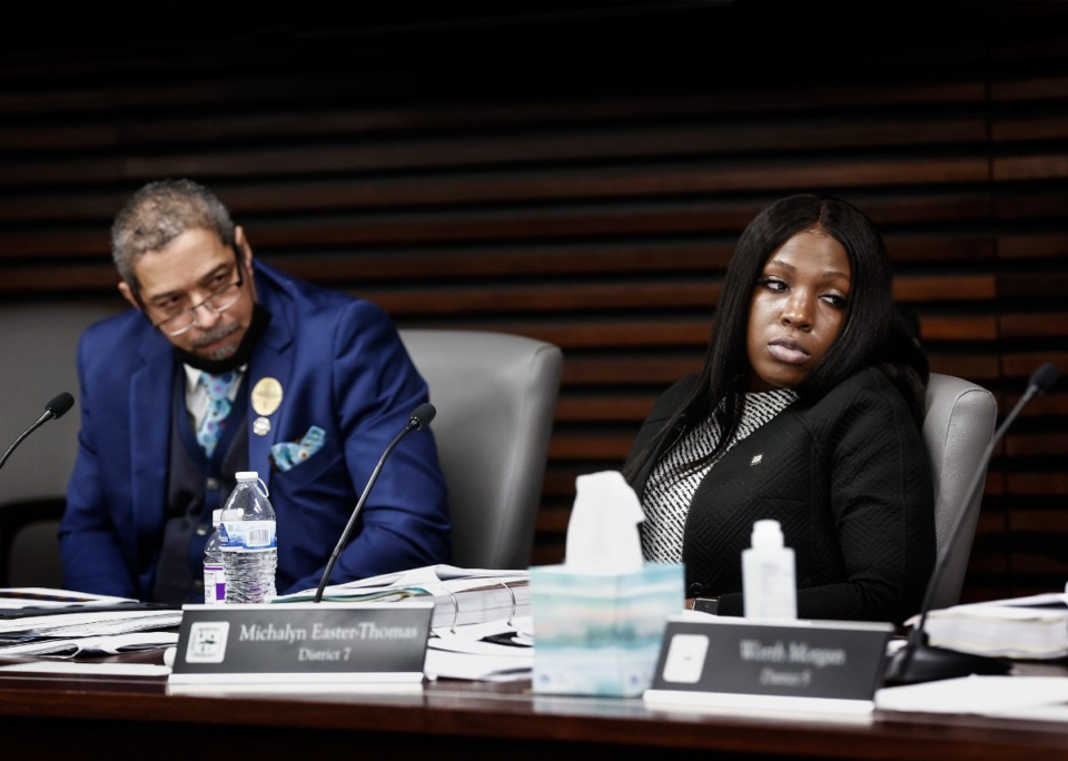 <strong>Memphis City Council member Michalyn Easter-Thomas (right) (at a Feb. 21 committee session meeting with Edmund Ford Sr.)&nbsp;will be the new director of education initiatives and strategic partnerships for the Memphis River Parks Partnership.</strong>&nbsp;(Mark Weber/The Daily Memphian)