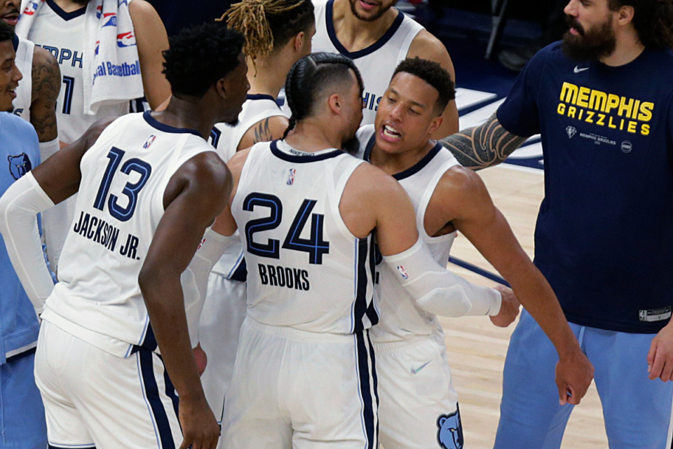 <strong>Memphis Grizzlies forward Dillon Brooks, guard Desmond Bane and forward Jaren Jackson Jr. can stop a lot of the negative attention focused on the team by winning Game 4 Monday in Los Angeles.</strong> (AP File Photo/Andy Clayton-King)